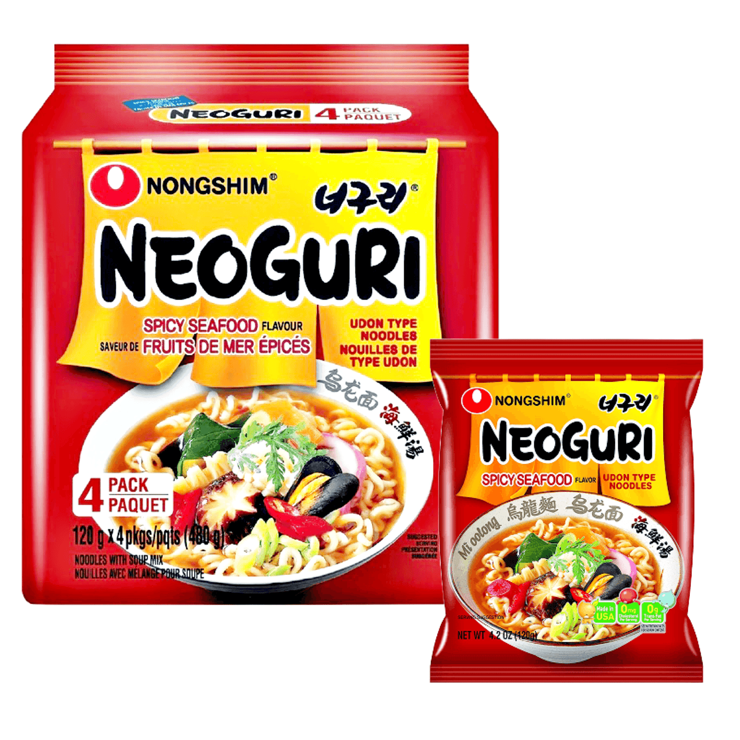 Nongshim Neoguri Spicy Seafood Flavor Noodels 4 Pack - The Snacks Box - Asian Snacks Store - The Snacks Box - Korean Snack - Japanese Snack