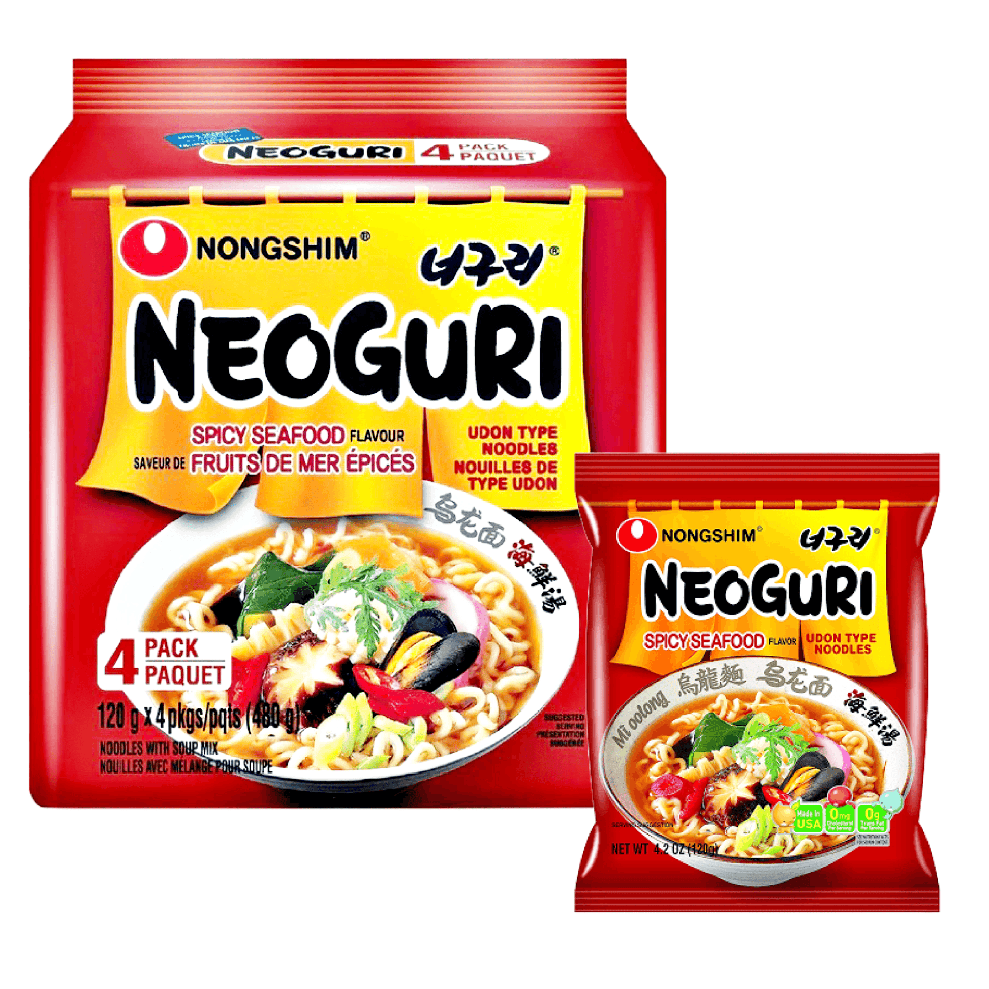 Nongshim Neoguri Spicy Seafood Flavor Noodels 4 Pack - The Snacks Box - Asian Snacks Store - The Snacks Box - Korean Snack - Japanese Snack