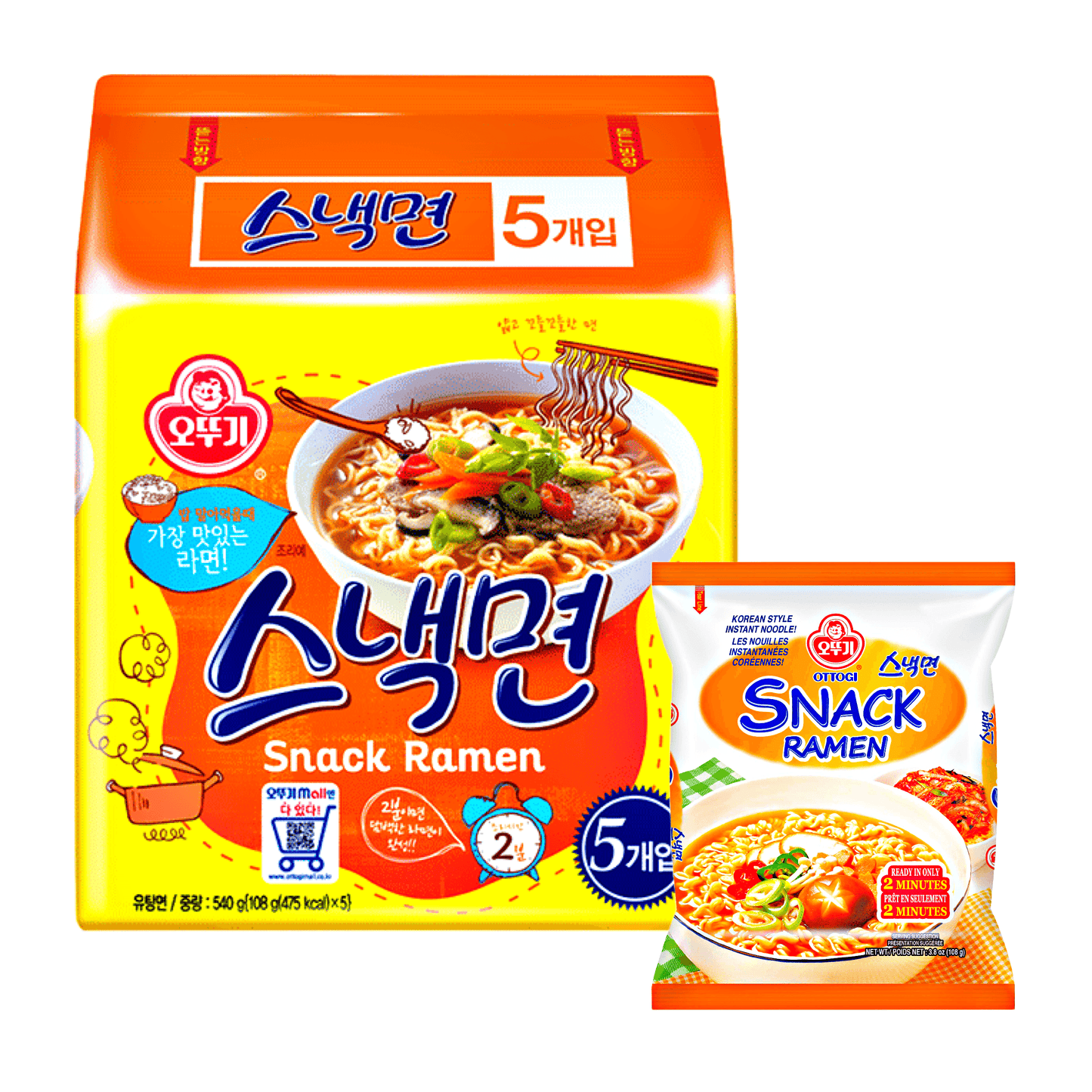 Ottogi Snack Ramen 5x108g - The Snacks Box - Asian Snacks Store - The Snacks Box - Korean Snack - Japanese Snack