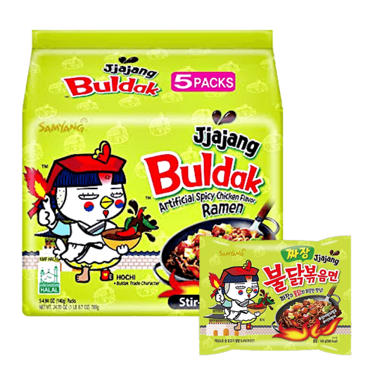 SamYang Hot Chicken Ramen JJajang 5x140g - The Snacks Box - Asian Snacks Store - The Snacks Box - Korean Snack - Japanese Snack