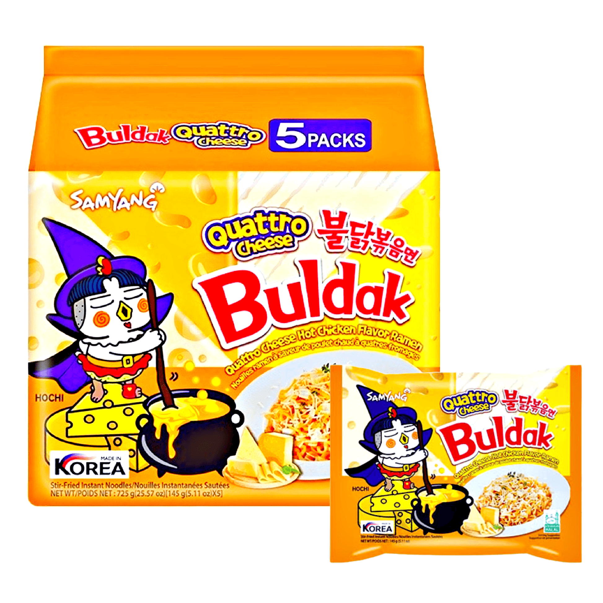 SamYang Quattro Cheese Hot Chicken Flavor Ramen 5x145g - The Snacks Box - Asian Snacks Store - The Snacks Box - Korean Snack - Japanese Snack